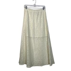 Joe Boxer Ivory Cream Lace w/ Short Slip Elastic Waist Aline Maxi Skirt Size M